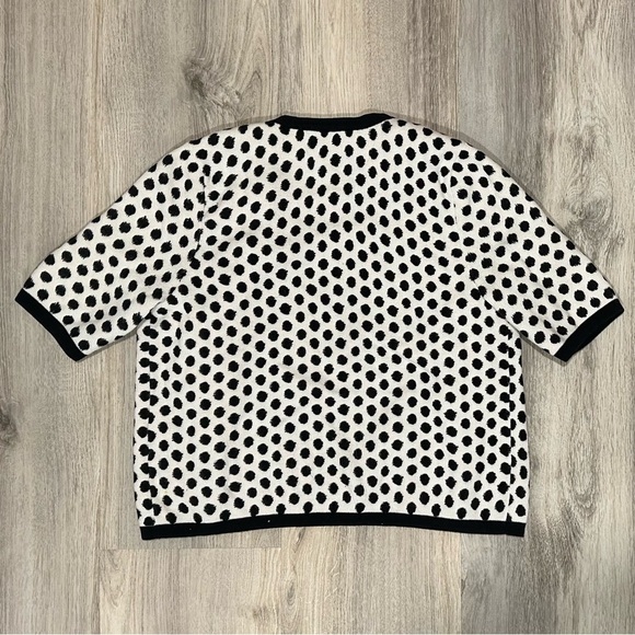 Chicos Black White Polka Dot Open Front Short Sleeve Cardigan Sweater Size 1 M - Picture 7 of 9